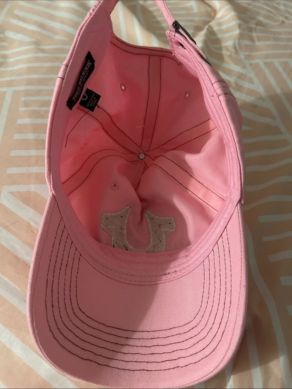 True Religion Pink Cap with Blue Denim Logo Patch